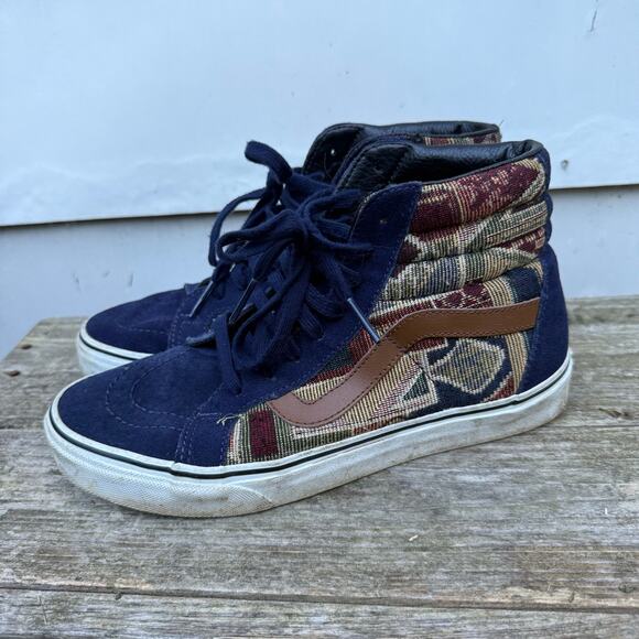 Vans Hi Top Sneakers Blue Suede 90s Vintage Tapestry Mrs Doubtfire M7.5/W9 - Picture 4 of 8